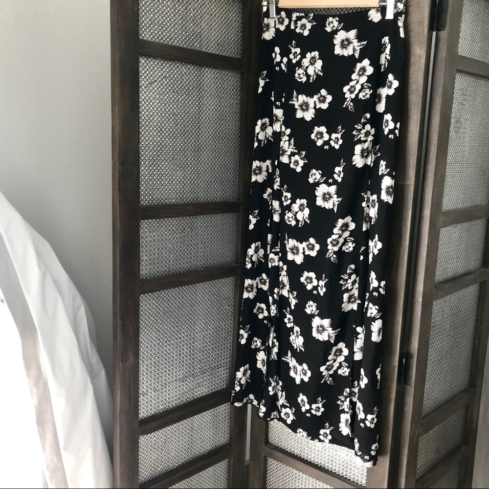 Floral, silky maxi skirt.